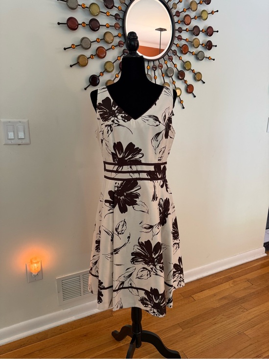 dressbarn Dresses & Skirts - dressbarn Cream and Brown Floral Fit & Flare Midi Dress
